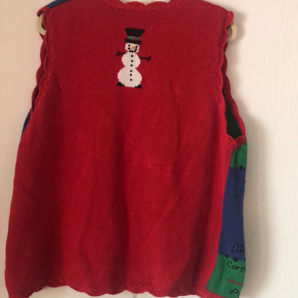 Woman’s rare Eagles Eye VTG Y2k festival scalloped knit Christmas vest - Picture 5 of 13